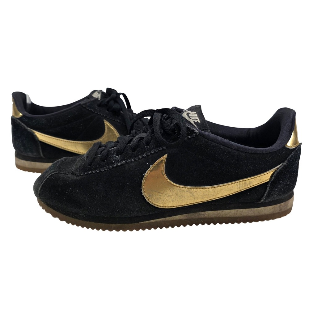 Nike Cortez Sneaker 9 Black Gold Suede Metallic Low Top Running Shoes 902856-014